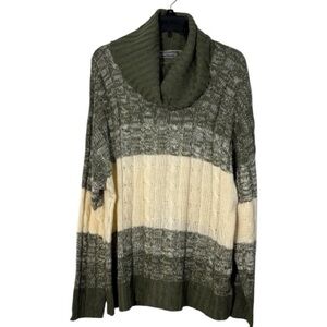 Jason Maxwell Sweater Green/Cream Cowl Neck Tunic Length in Size 3X‎  NWT